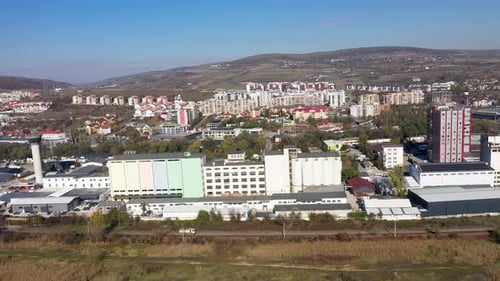Aerial view of industrial zone and technology park buildings