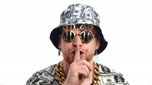 Man with Money Hat and Dollar Sign Glasses