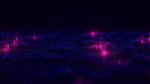 Futuristic Blue Violet Technology Point Wave Motion with Glowing Data Points Digital AI Cyberspace