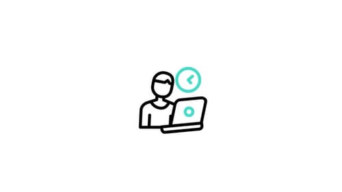 Animated Flat Design Icon of Person Working on Laptop with Clock