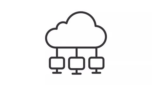 Animación negra lineal delgada simple del icono de la red en la nube