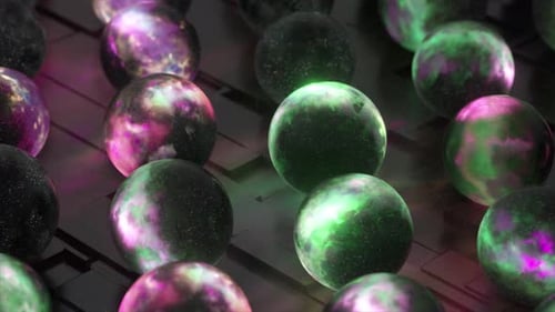 Space Concept Universe is Inside a Ball Multiverse Green Purple Neon Color Many Space Objects 3D