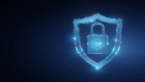 Digital shield with lock symbolizing cybersecurity and protection