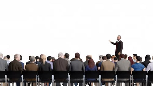 Senior Speaker Presenting with Crowd on Alpha Channel 3d Animation