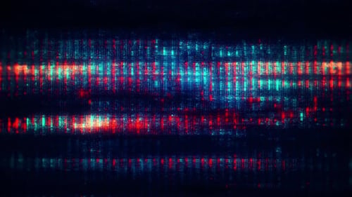 Vertikaler roter und blauer Digitalstream-Fehler, der an Binärcodefehler und Datenstromfehler erinnert