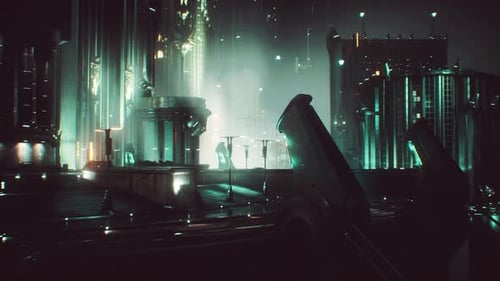 Skyscrapers of Futuristic City at Night