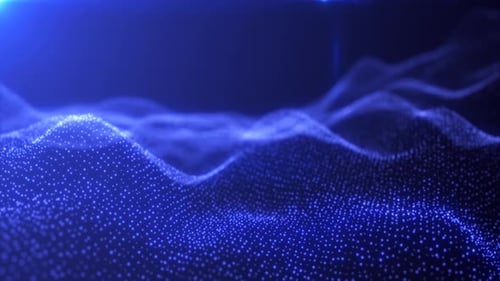 Abstract looping blue energy waves from particles of futuristic hi-tech