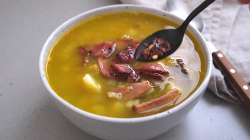 Soup with Sausage Being Prepared