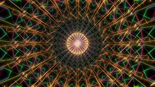 3D abstract lines of colorful twinkling light shining round shape in the middle, black background