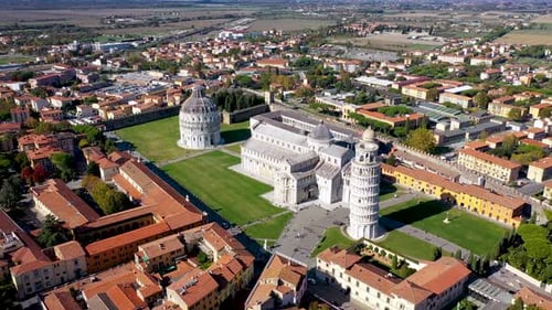 Pisa Cathedral and the Leaning Tower in a sunny day in Pisa, Italy. Pisa Cathedral with Leaning Towe