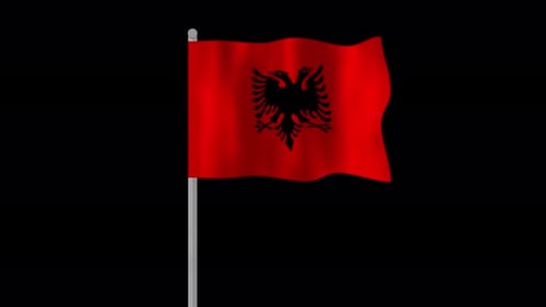 Animated Albanian Flag Waving on Black Background