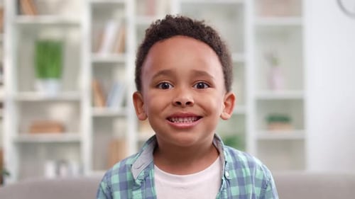 Smiling Boy Looking at Camera Indoors