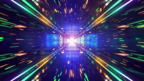 Túnel circular futurista de ciencia ficción con luces de neón y alta velocidad