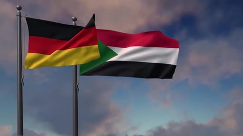 Germany and Sudan National Flags Waving Loop