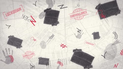Animated Grunge Investigation Background with Surveillance and Lockdown Stamps