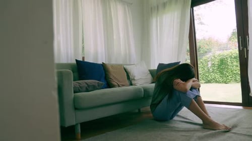 Young asian woman psychological problem feeling anxiety depression.