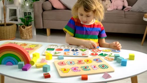 Children Learn the Alphabet and Numbers Selective Focus