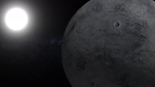 Rotating Rocky Planet and Sun in Starry Space