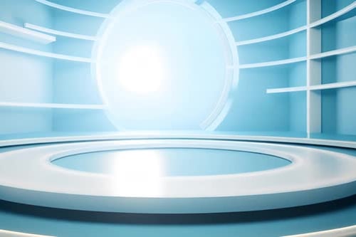 podium Futuristic showcase with platform for product displaying. Empty modern stage display