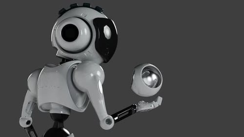 Futuristic Robot Interacting with Sphere 3D Animation