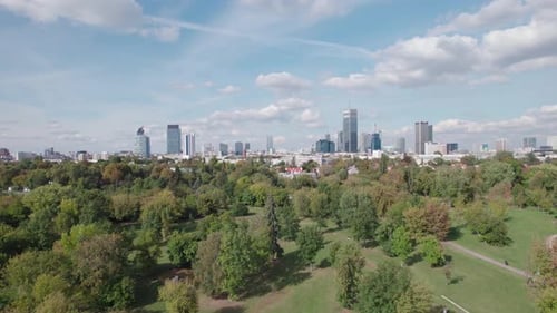 Panorama of the city of Warsaw. Pole Mokotowskie
