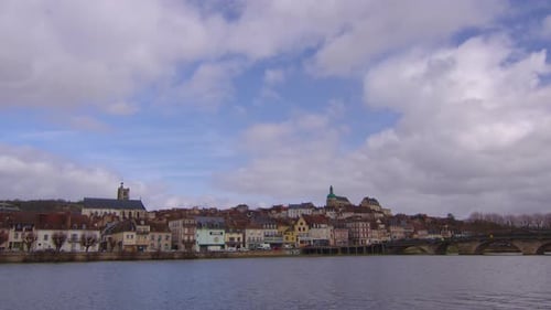 View of a Beautiful Street and Houses with Old Traditional French Houses in the Center of Joigny