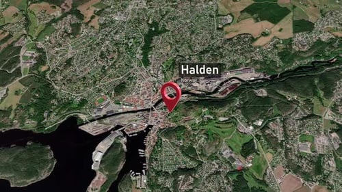 Plan de la ville de Halden Zoom (Norvège) de l'espace à la Terre