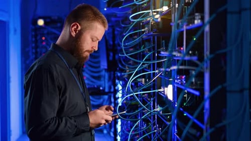 IT Engineer Using Phone in Data Center