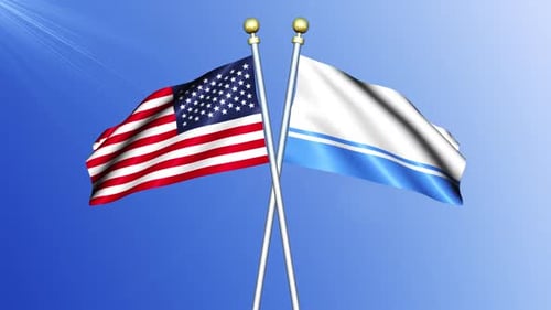 Crossed American and Generic Flags Waving on Blue Sky