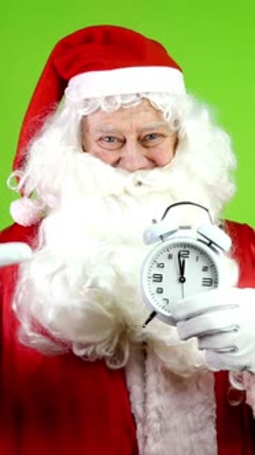 Santa Points to Clock and Gives Thumbs Up