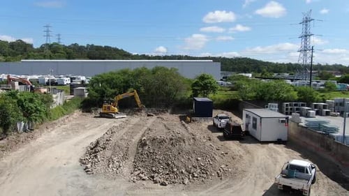 Construction Start Dirt Mound Removal with Machinery and Excavator