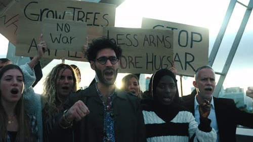 Diverse Group of People Marching and Protesting