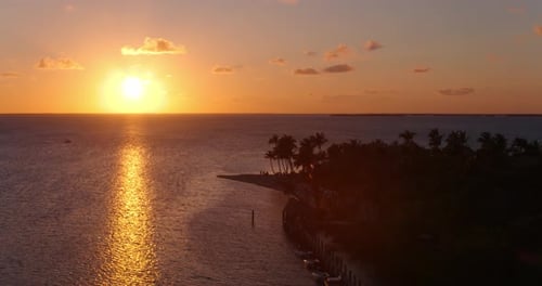 Tropical Island Sunset Drone Aerial