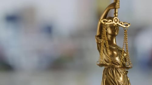 Legal Concept Lady Justice Statue. on Red