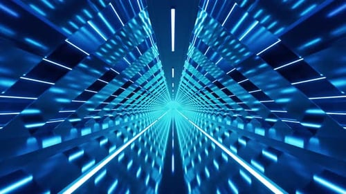 Dark tunnel with glowing light illuminated
