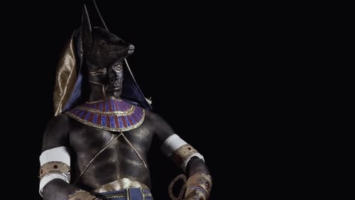 Egyptian Deity Body Art on Black Background