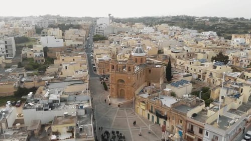Aerial view from drone shot of ancient medieval city of Marsaxlokk Malta. Island Country of Europe i