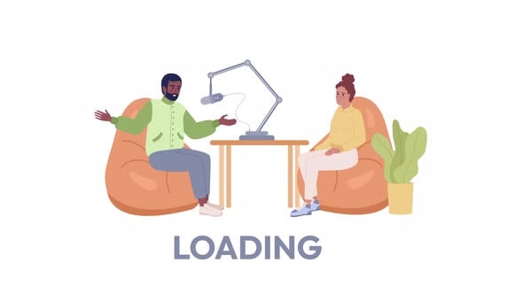 Animated Podcast Loading Screen with Flat Design Characters, Elements ...