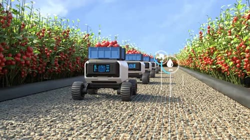 Autonome Roboter ernten Tomaten auf einem Feld