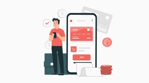 Flat Design Animation: Man Paying Online with Smartphone