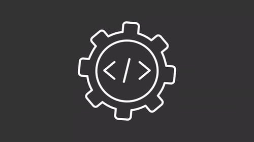 Animated Gear and Code Icon for Technology Development