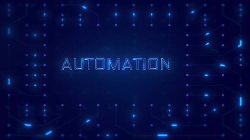 Automation Word Text with neon circuit board design or computer semiconductor design