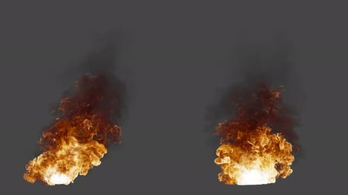 Conjunto de duas variações de explosão de incêndio com fumaça. O arquivo contém Alpha Channel.