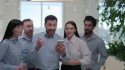 Happy Excited Surprised Business Team Corporate Businessmen Businesswomen Celebrate Victory at