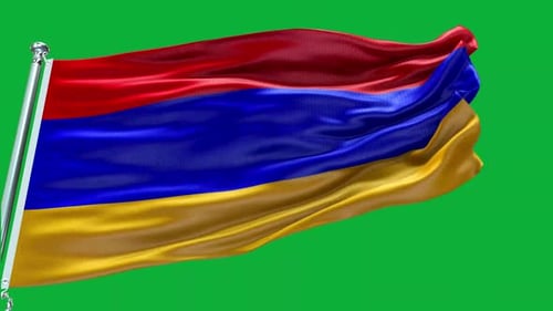 Waving Armenian Flag with Realistic Fabric on Green Screen