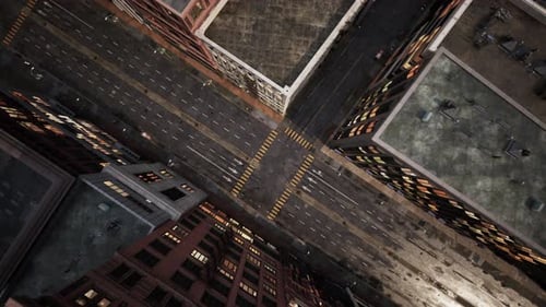 Aerial City View with Crossroads and Buildings
