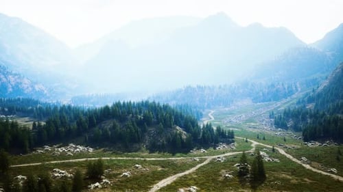 Dirt Road and Hiking Trail Track in Dolomites Mountain