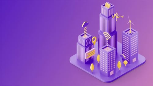 Isometric Cityscape With Modern Buildings And Technological Elements