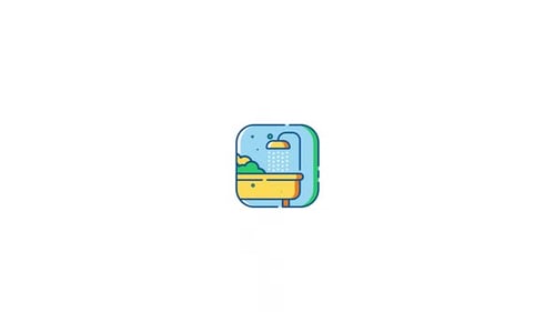 Animated Bathtub and Shower Flat Design Icon