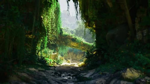 Lush Tropical Jungle Pathway Animated Nature Scene